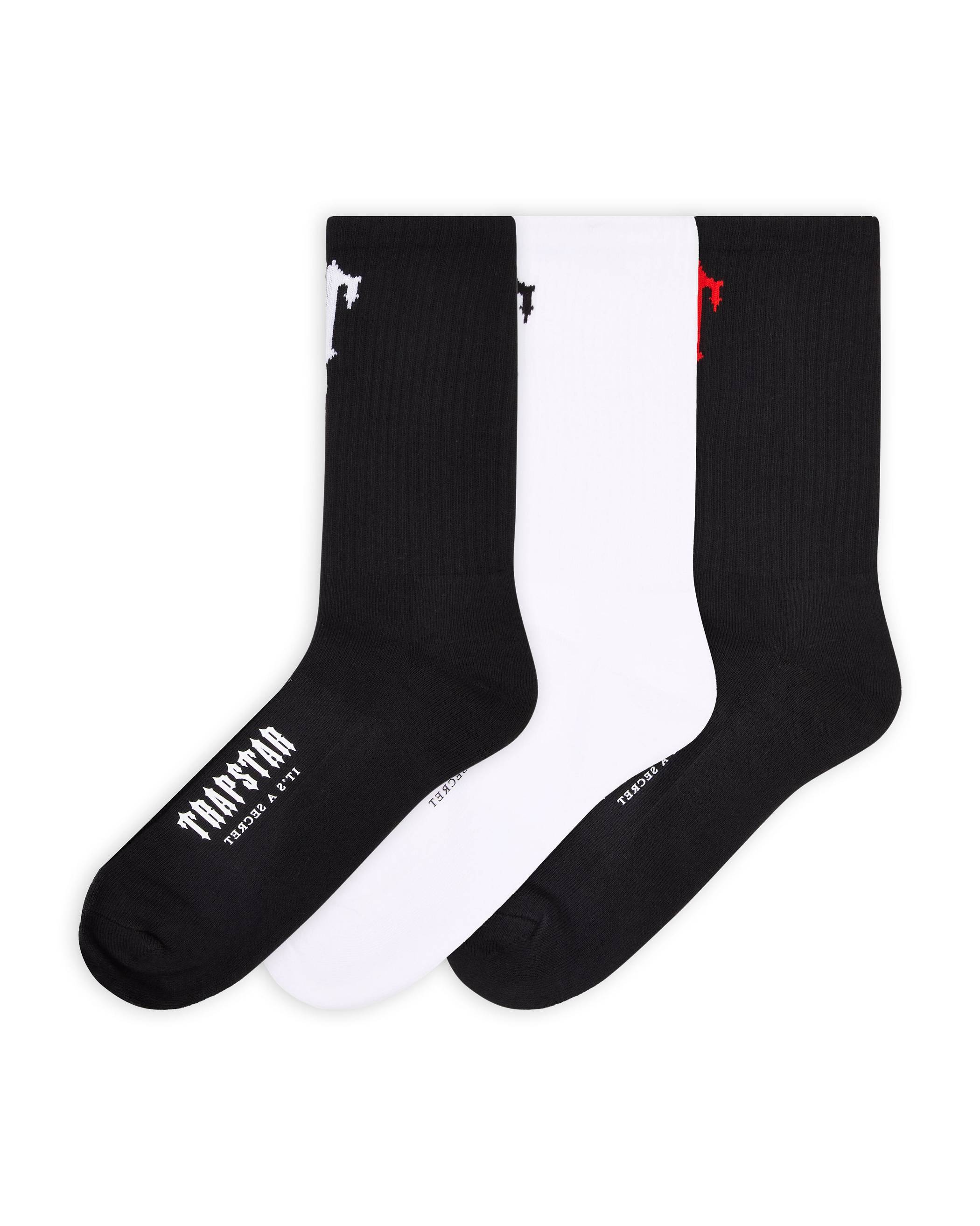 Trapstar 3 Pack Irongate T Socks Black/White/Red | TS-65188