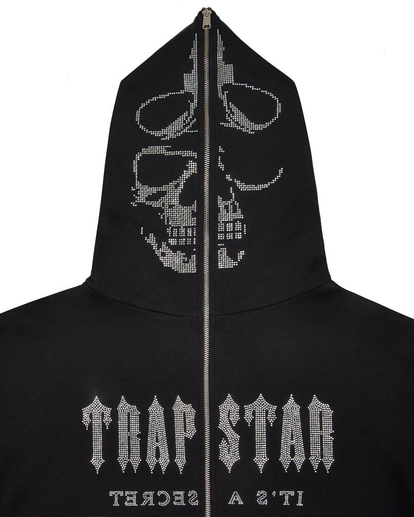 Trapstar Decoded Skull Diamante Hoodie Black | TS-65392