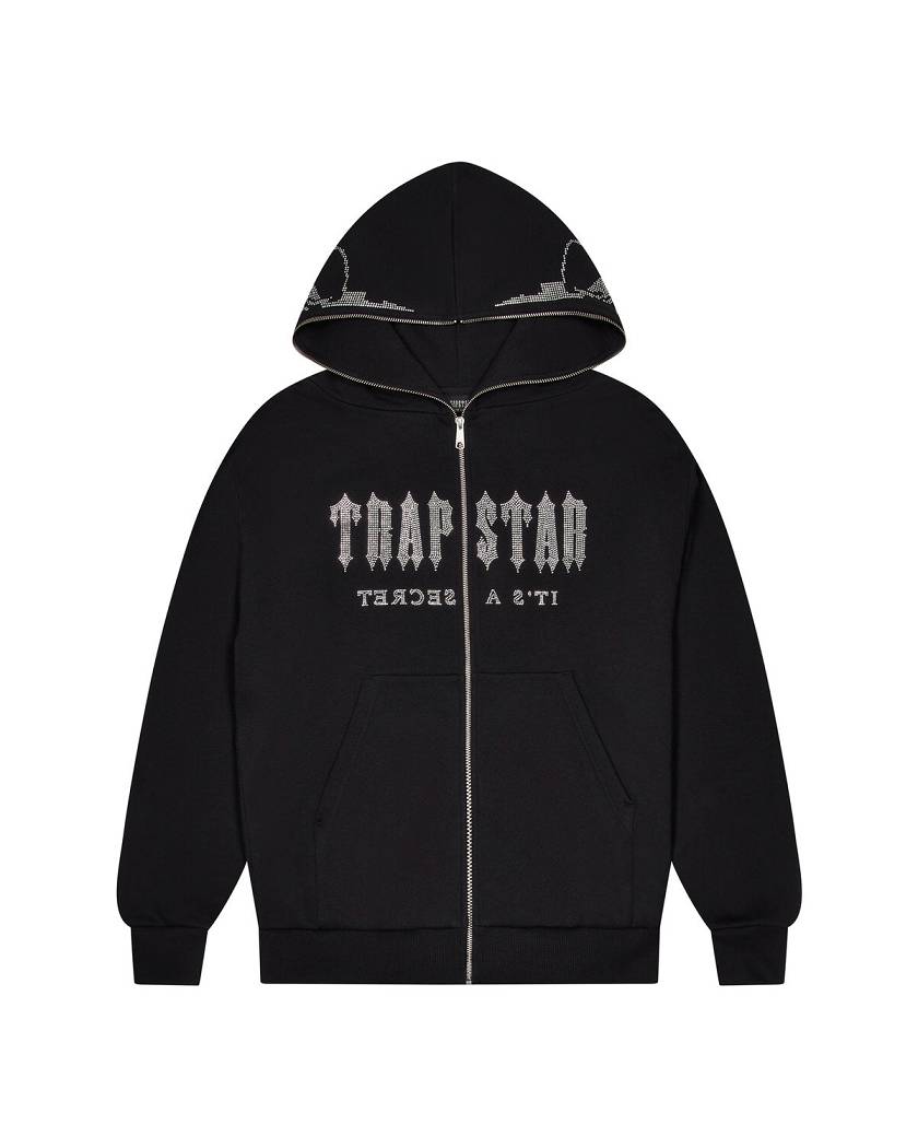 Trapstar Decoded Skull Diamante Hoodie Black | TS-65392