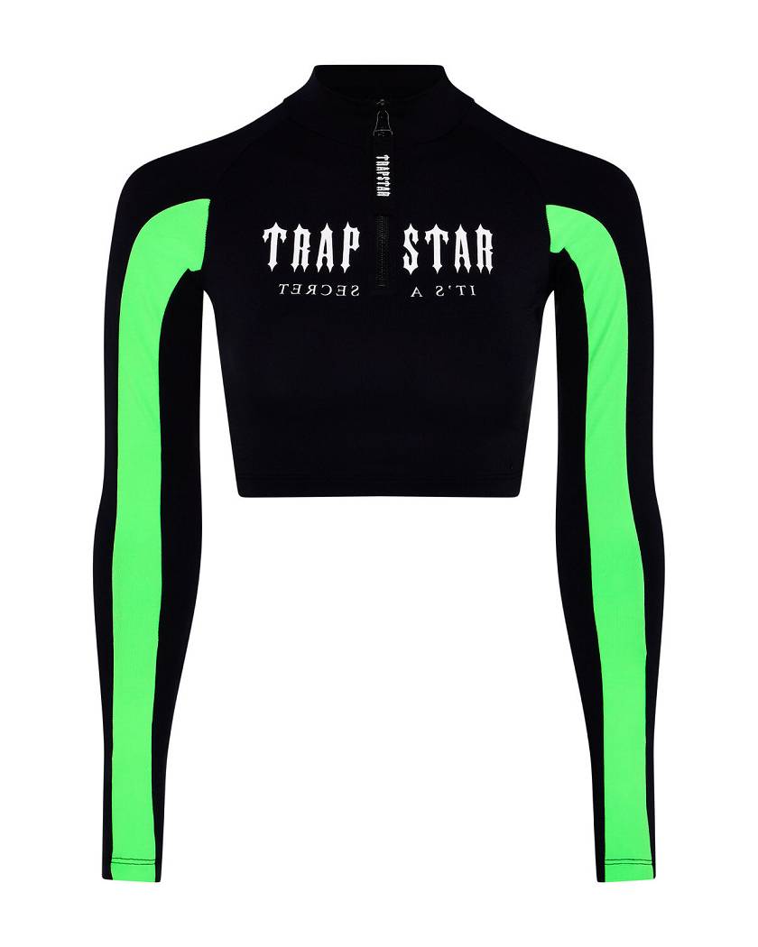Trapstar Decoded Zip LS Top Black/Green | TS-65114