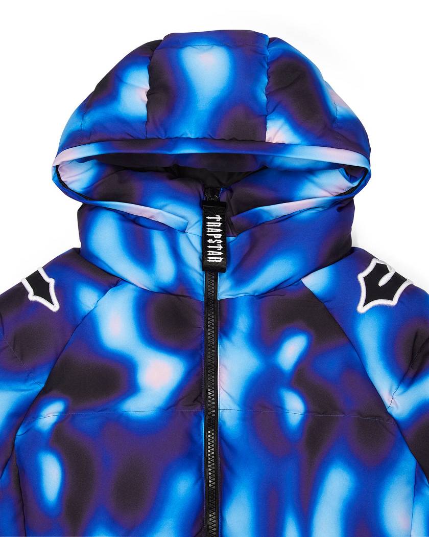 Trapstar Hooded Irongate Sleeve Puffer Black/Blue | TS-65439