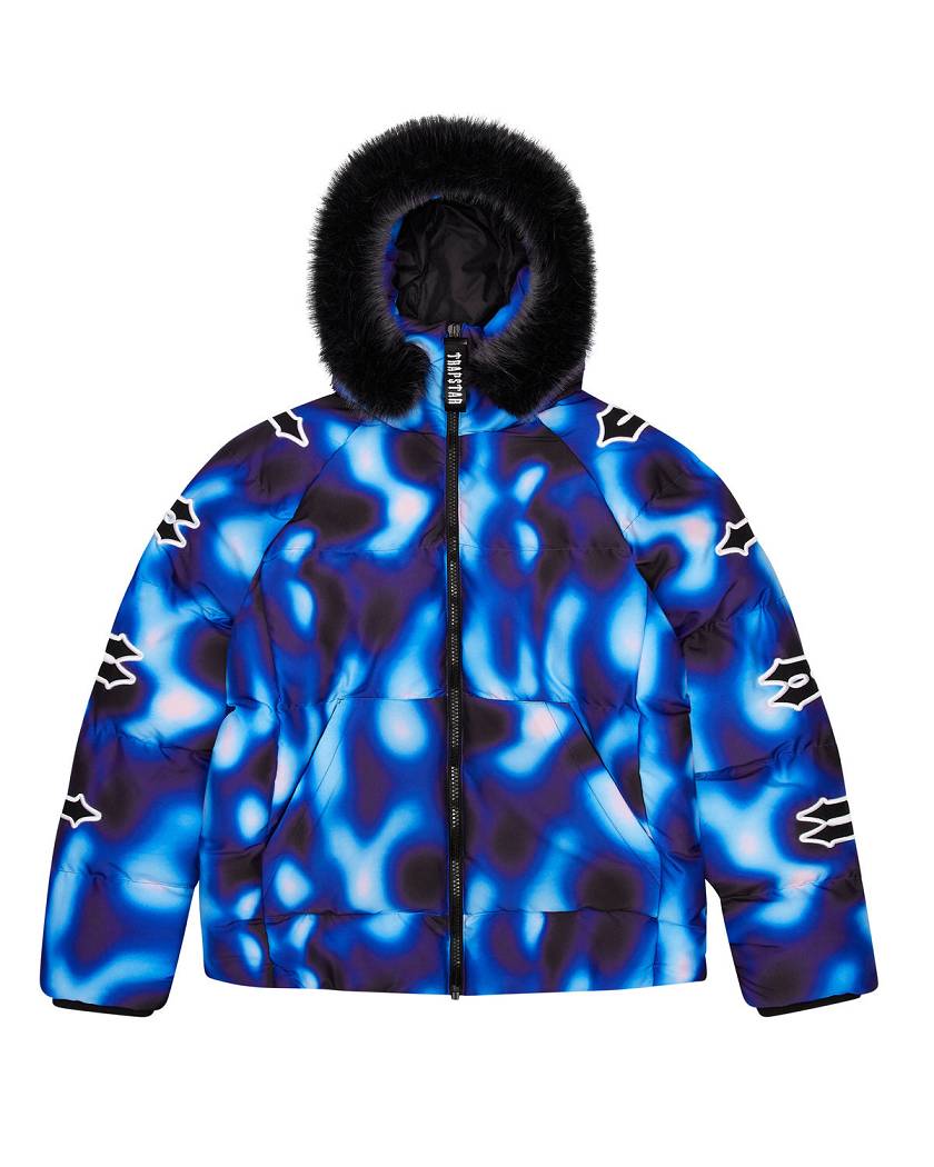 Trapstar Hooded Irongate Sleeve Puffer Black/Blue | TS-65439
