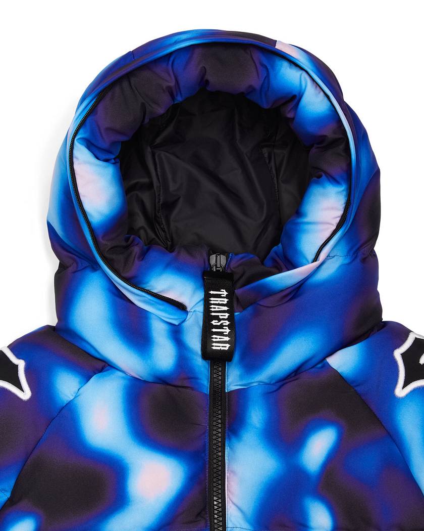Trapstar Hooded Irongate Sleeve Puffer Black/Blue | TS-65439
