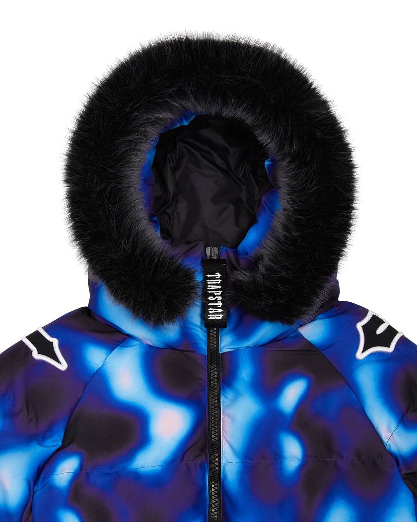 Trapstar Hooded Irongate Sleeve Puffer Black/Blue | TS-65439