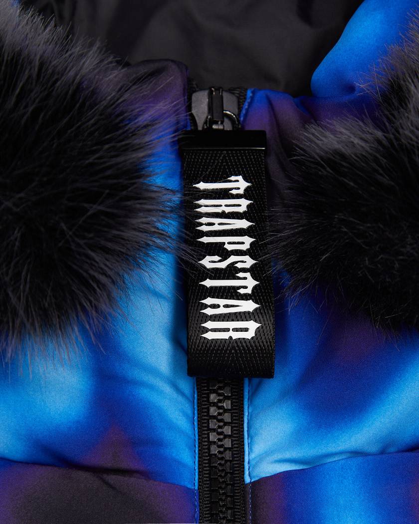 Trapstar Hooded Irongate Sleeve Puffer Black/Blue | TS-65439