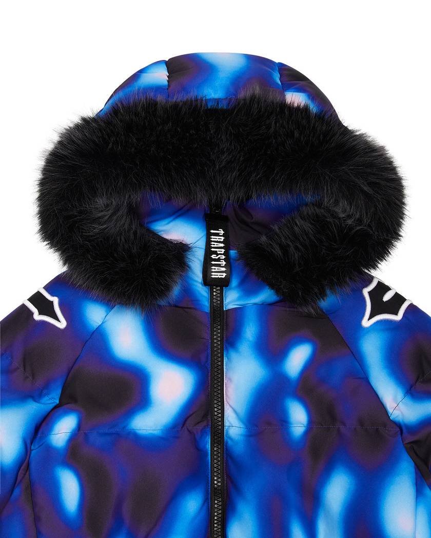 Trapstar Hooded Irongate Sleeve Puffer Black/Blue | TS-65439