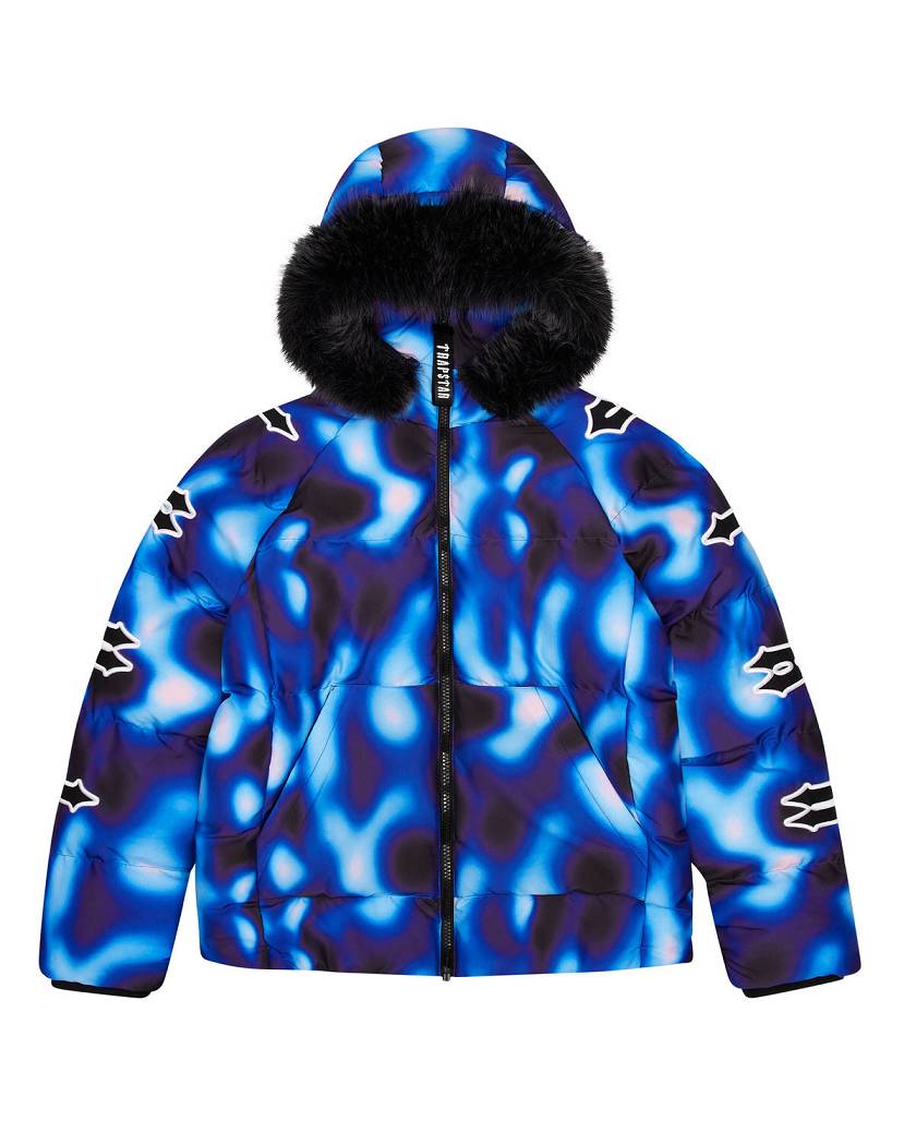 Trapstar Hooded Irongate Sleeve Puffer Black/Blue | TS-65439