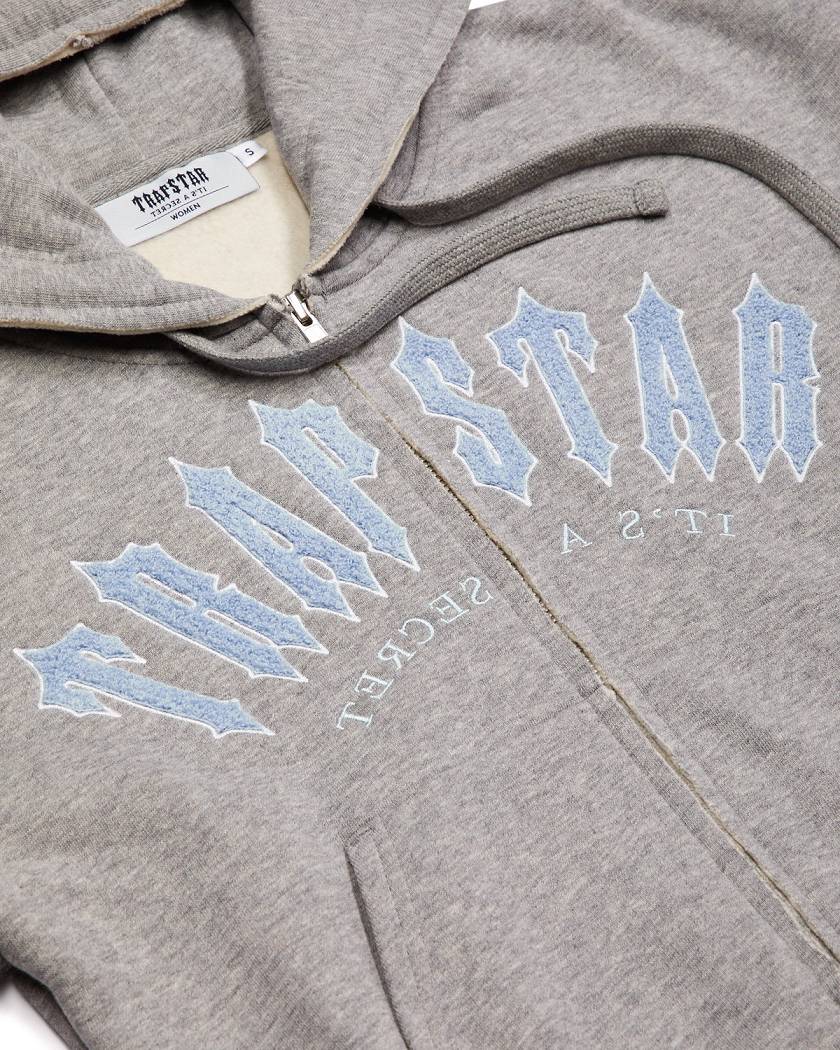 Trapstar Irongate Arch Chenille Embroidery Zip Through Track Top Grey | TS-65148