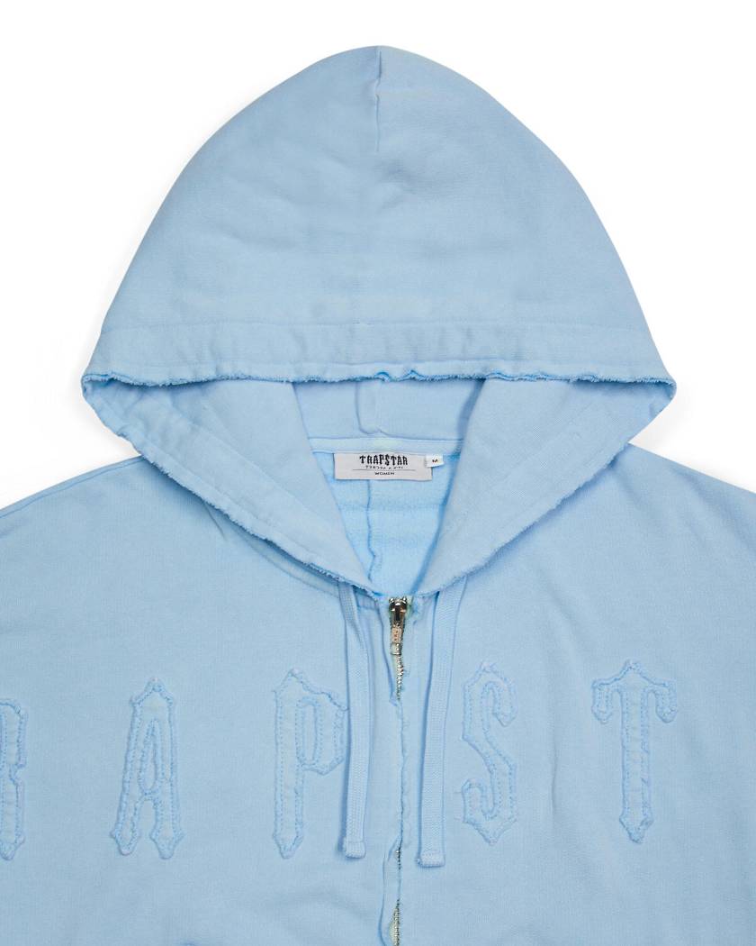 Trapstar Irongate Cropped Batwing Zip Hoodie Baby Blue | TS-65153