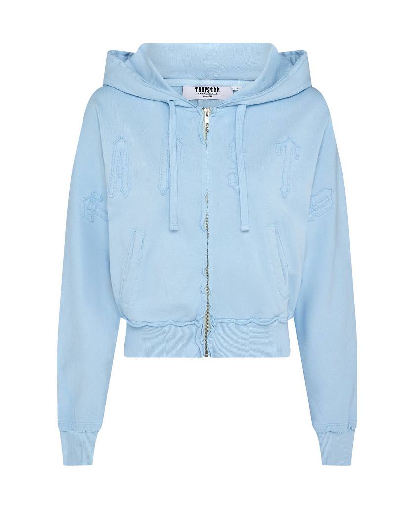 Trapstar Irongate Cropped Batwing Zip Hoodie Baby Blue | TS-65153