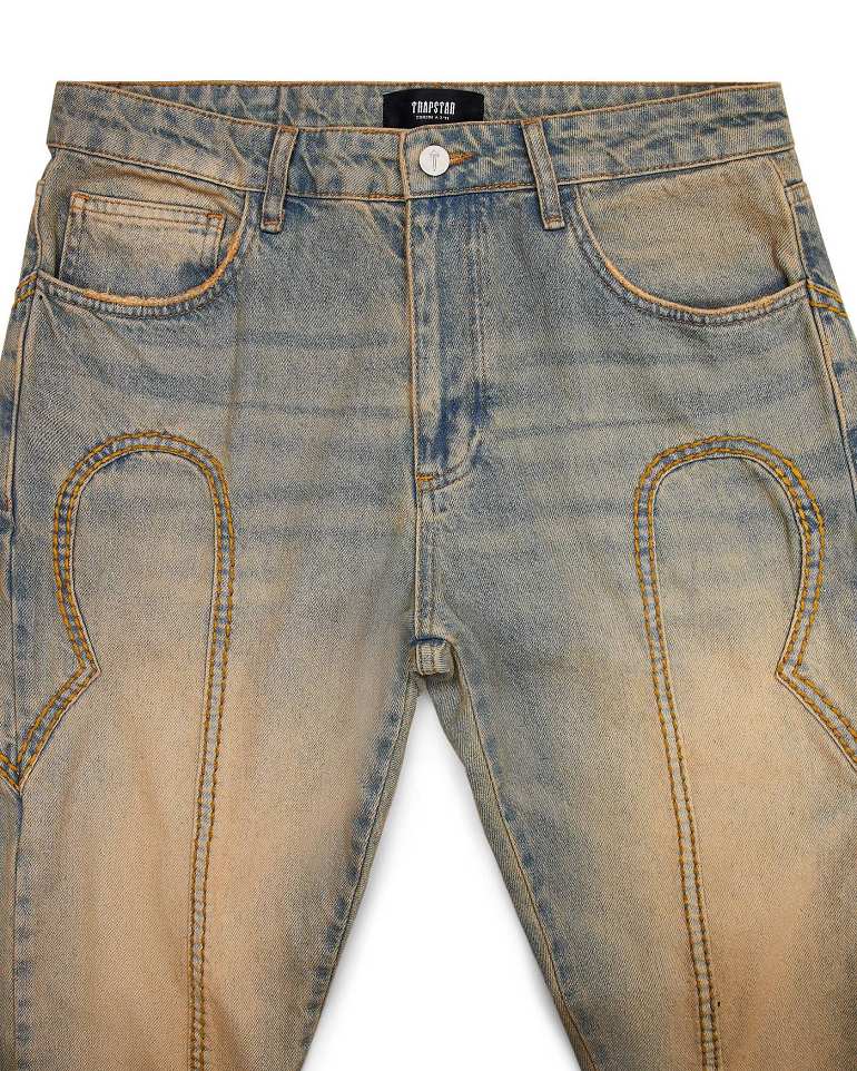Trapstar Irongate Panel Denim Jeans Sandy Blue | TS-65316