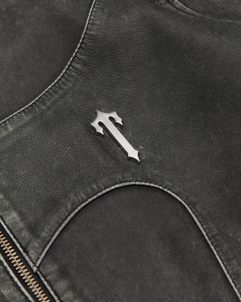 Trapstar Irongate T Panel Leather Biker Jacket Black | TS-65457