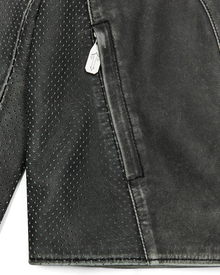 Trapstar Irongate T Panel Leather Biker Jacket Black | TS-65457