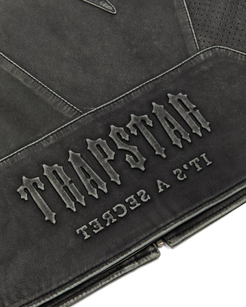 Trapstar Irongate T Panel Leather Biker Jacket Black | TS-65457