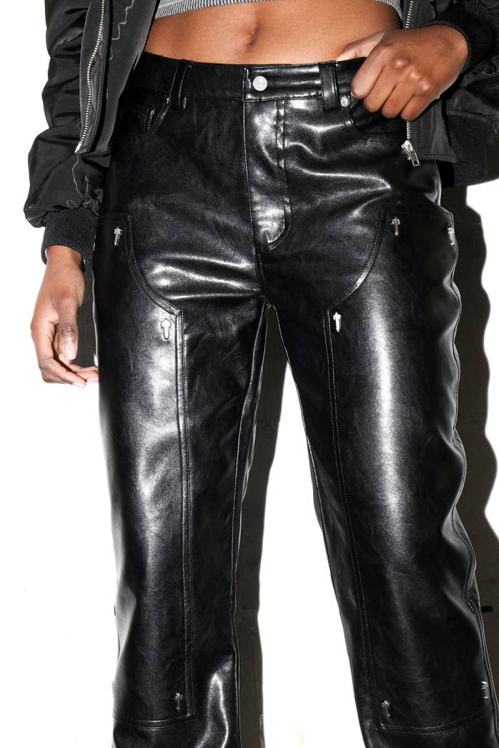 Trapstar Irongate T Stud Vegan Leather Pants Black | TS-65112