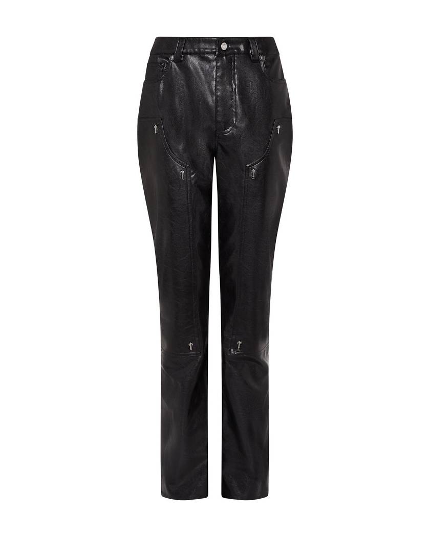 Trapstar Irongate T Stud Vegan Leather Pants Black | TS-65112