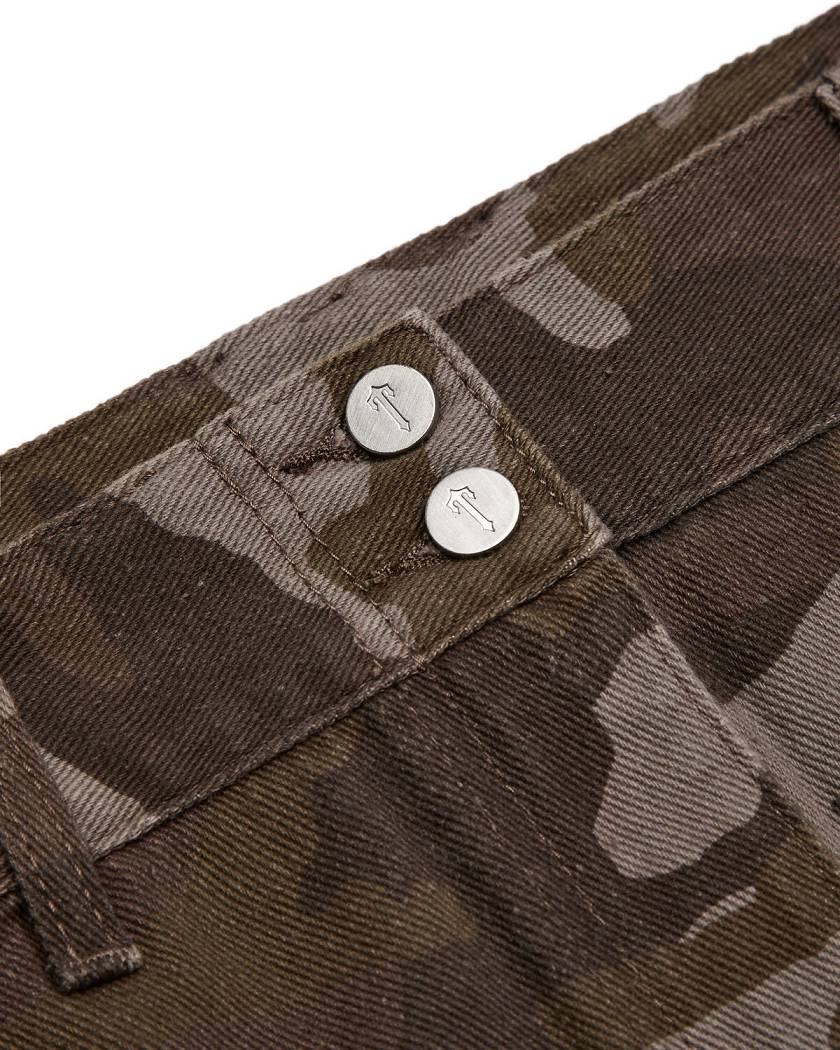 Trapstar Irongate T Womens Denim Zip Detail Mini Skirt Brown Camo | TS-65099