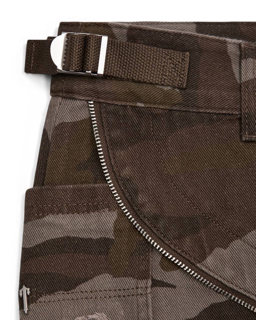 Trapstar Irongate T Womens Denim Zip Detail Mini Skirt Brown Camo | TS-65099