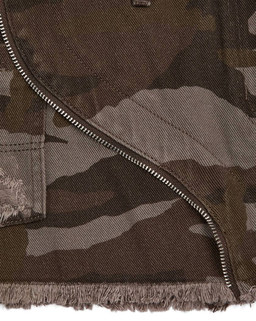 Trapstar Irongate T Womens Denim Zip Detail Mini Skirt Brown Camo | TS-65099