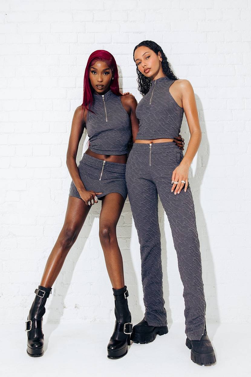 Trapstar Jacquard Fitted Zip Crop Top Grey | TS-65123