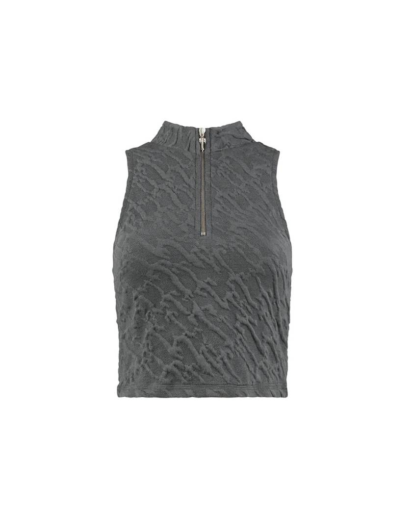 Trapstar Jacquard Fitted Zip Crop Top Grey | TS-65123