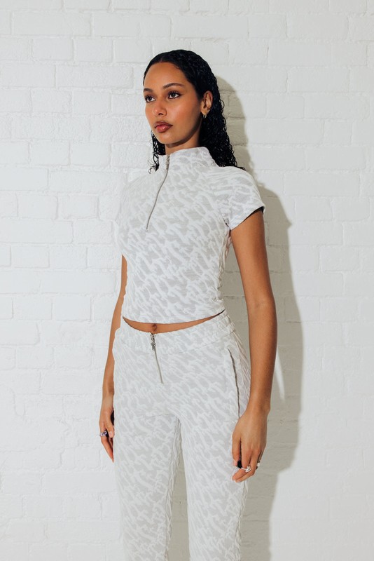 Trapstar Jacquard Fitted Zip Crop Top White | TS-64777
