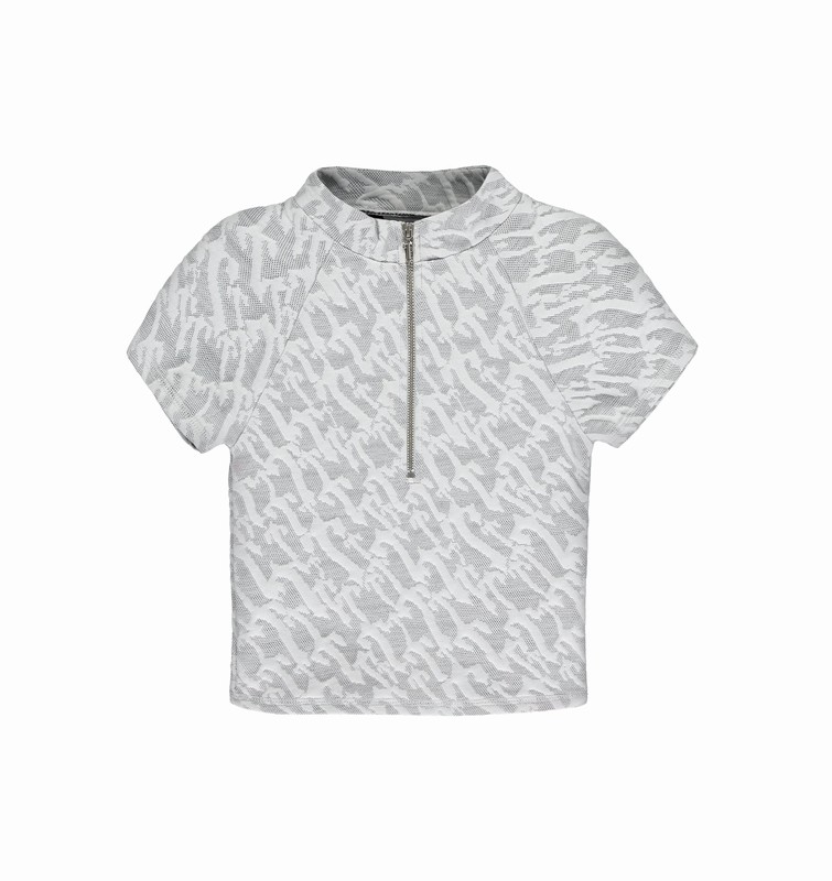 Trapstar Jacquard Fitted Zip Crop Top White | TS-64777