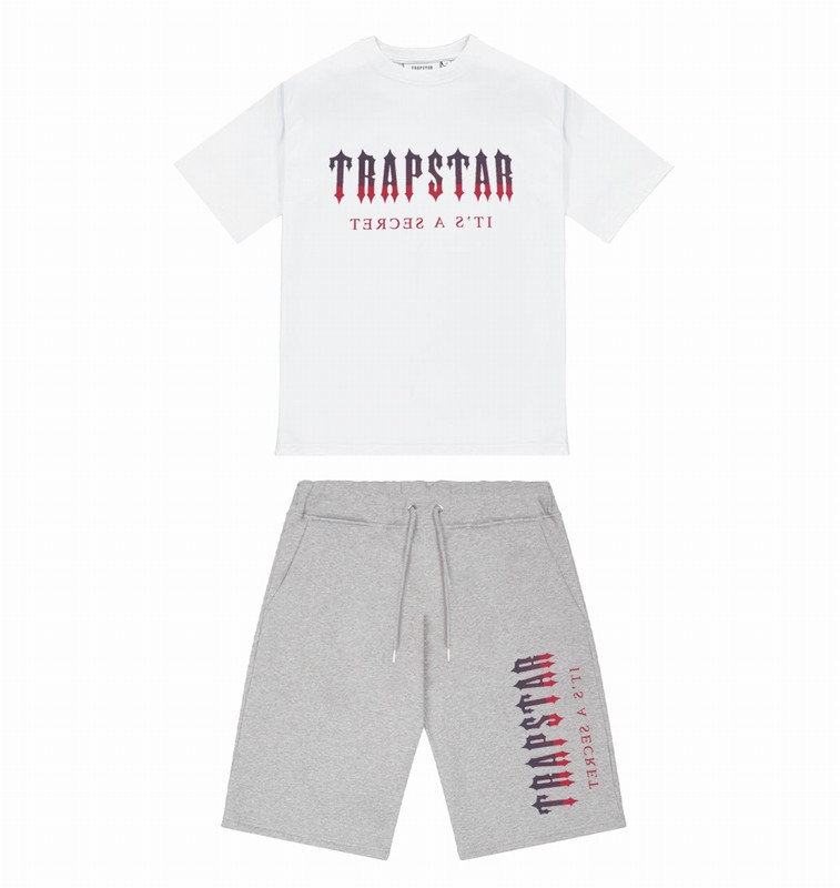 Trapstar Oversized Decoded Shorts Grey / Red | TS-64912