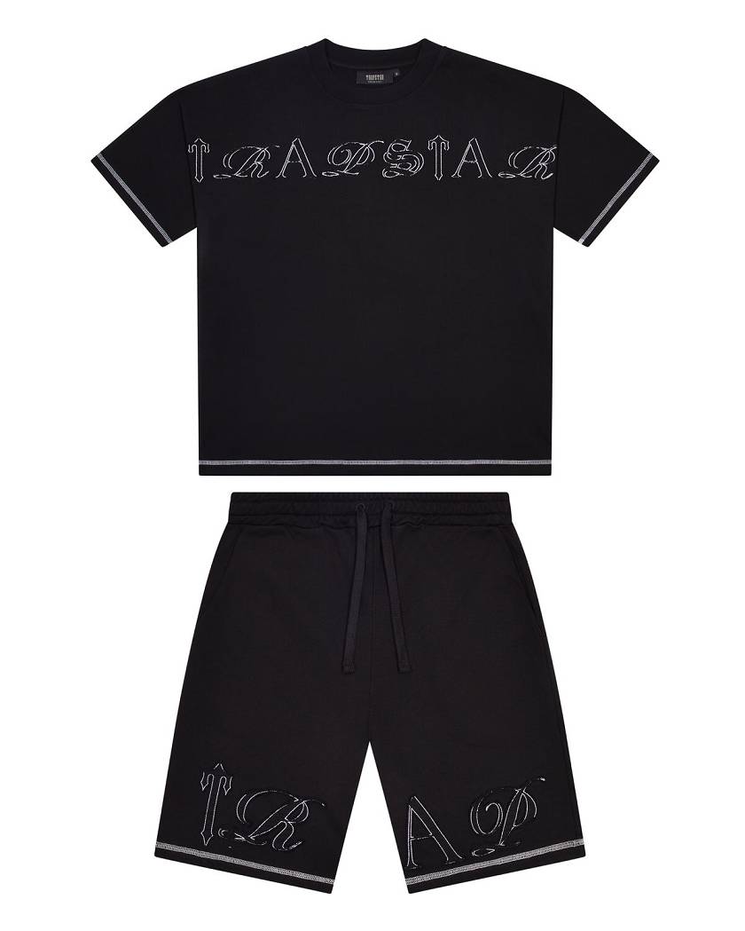 Trapstar Patchwork Script Shorts- Black Black | TS-65295