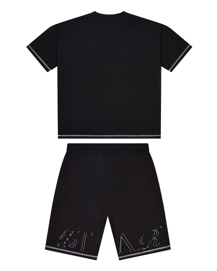 Trapstar Patchwork Script Shorts- Black Black | TS-65295