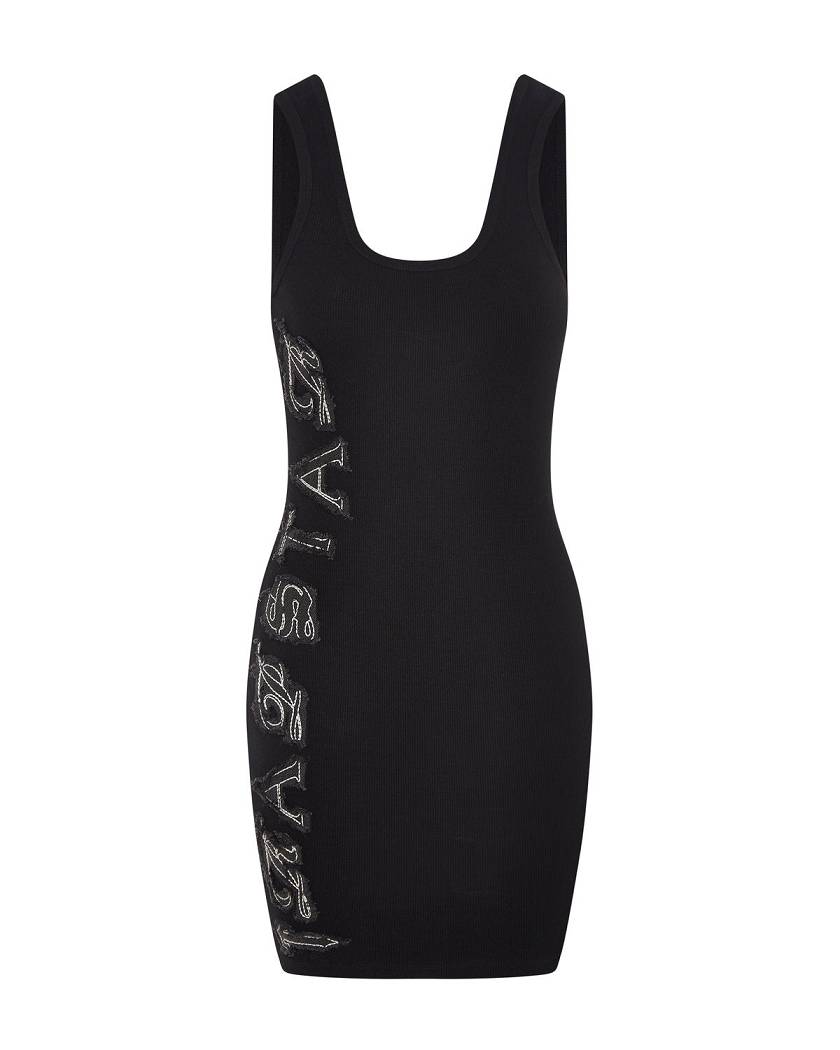 Trapstar Script Denim Applique Tank Dress Black | TS-65105