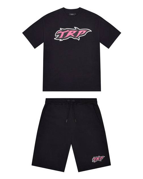 Trapstar TRP Flame Shorts Black/Pink | TS-65296