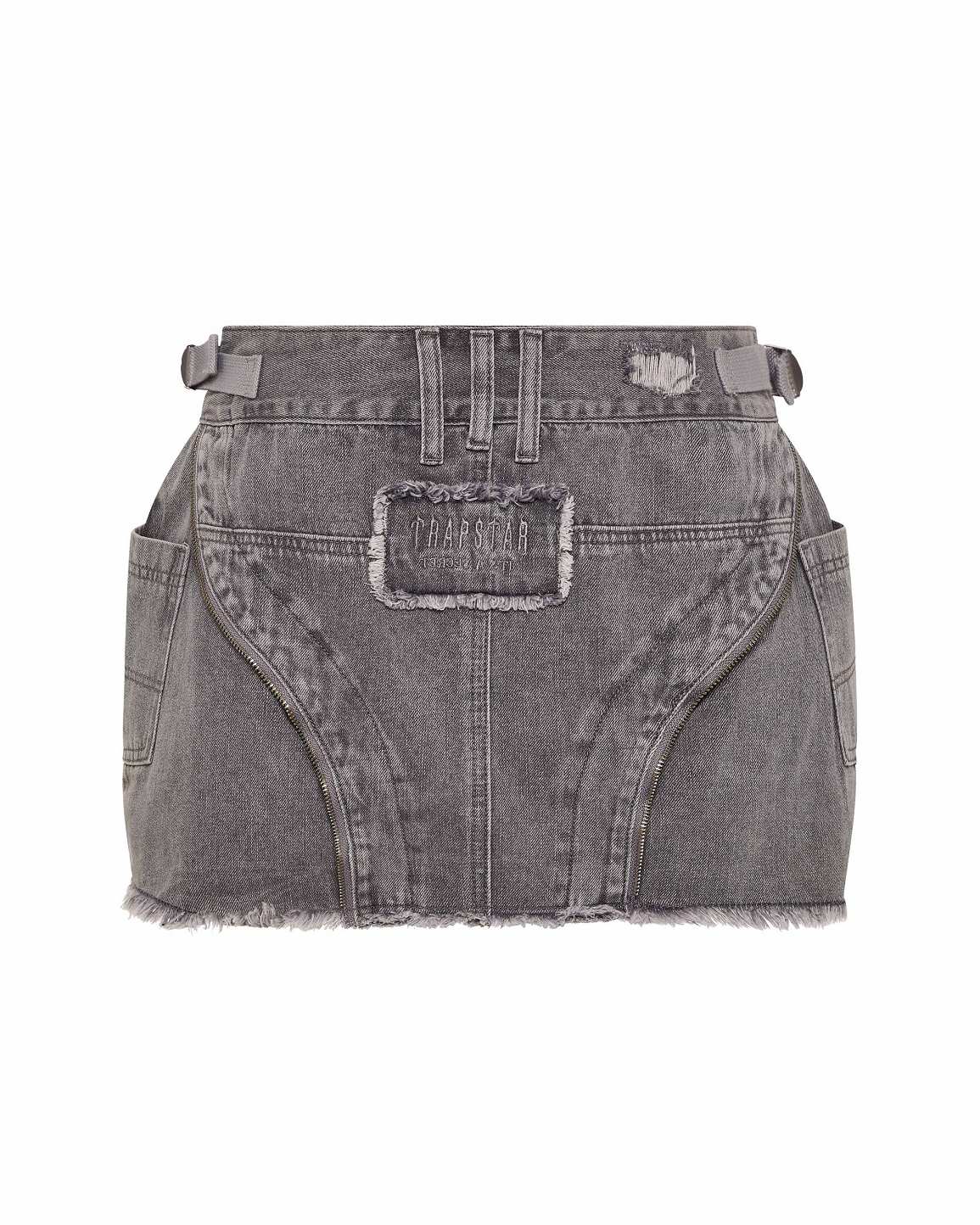 Trapstar Womens Irongate T Denim Zip Detail Mini Skirt Grey | TS-65102