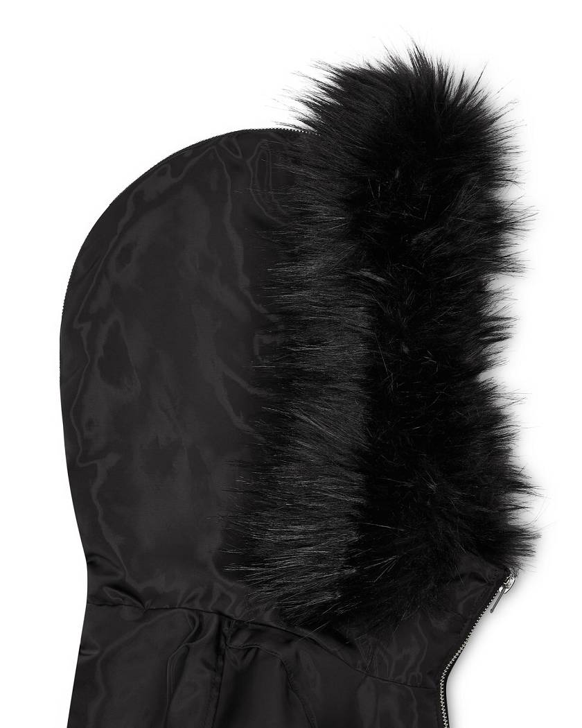 Trapstar Women’s Script Fur Hood Bomber Black | TS-65162