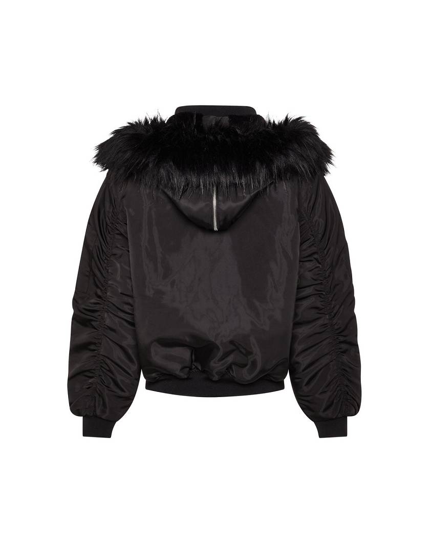 Trapstar Women’s Script Fur Hood Bomber Black | TS-65162