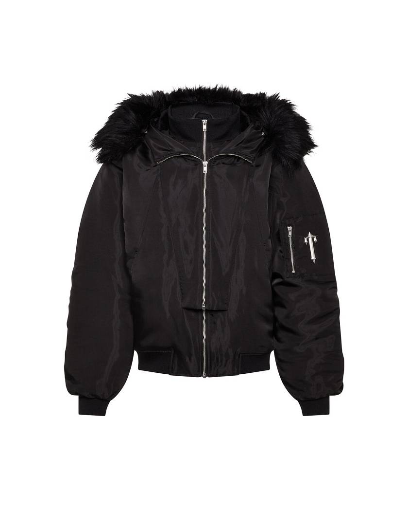 Trapstar Women’s Script Fur Hood Bomber Black | TS-65162