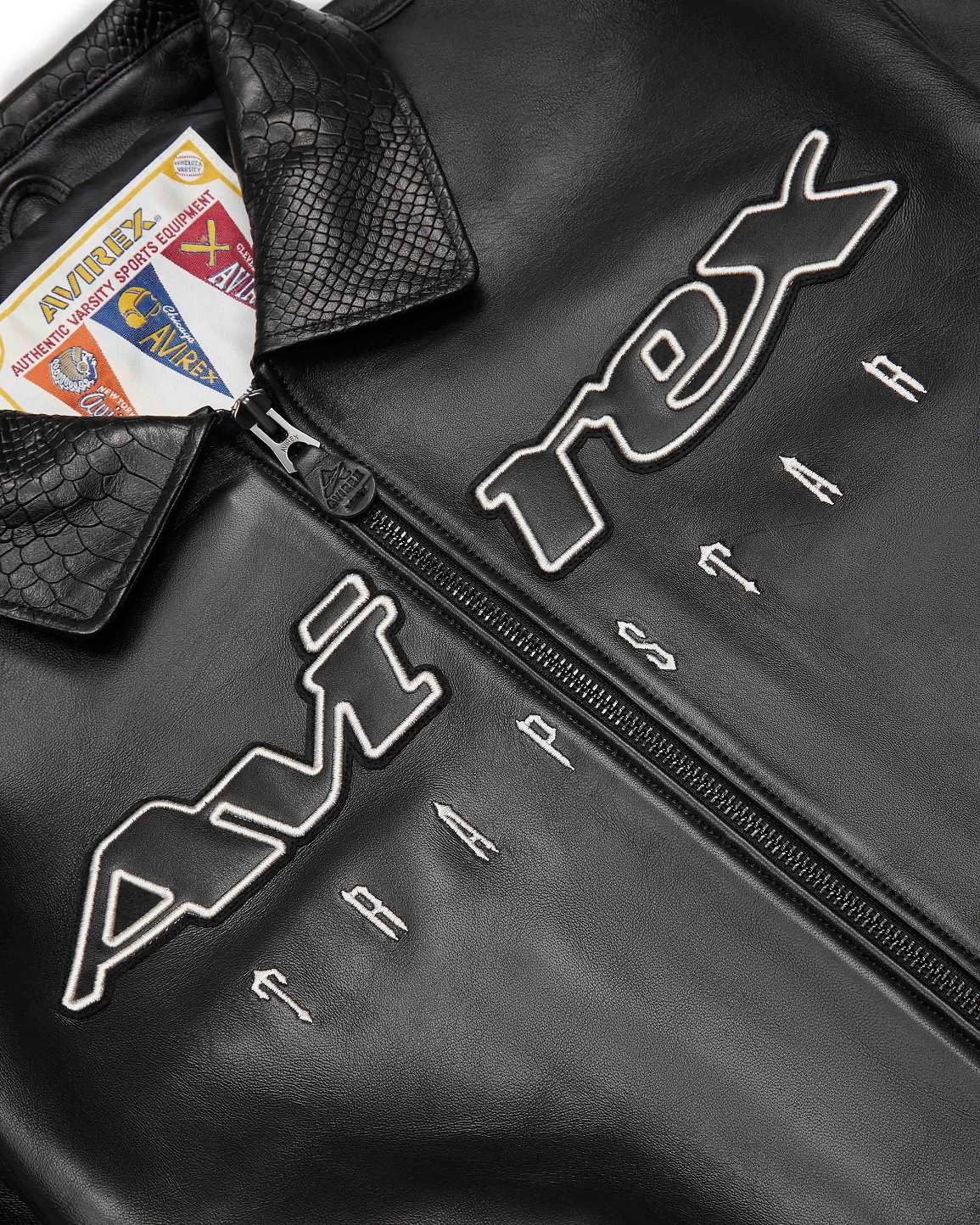 Trapstar x Avirex Leather Jacket Black | TS-65429