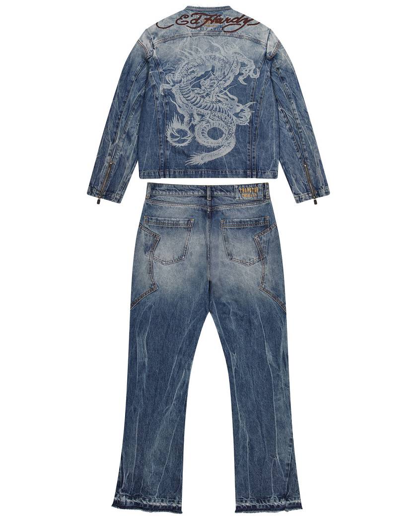 Trapstar x Ed Hardy Denim Jacket Blue | TS-65458