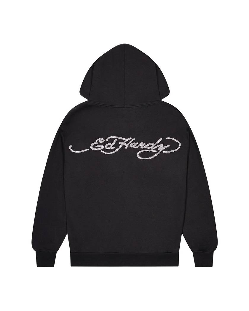 Trapstar x Ed Hardy Irongate Zip Through Hoodie Black | TS-65407