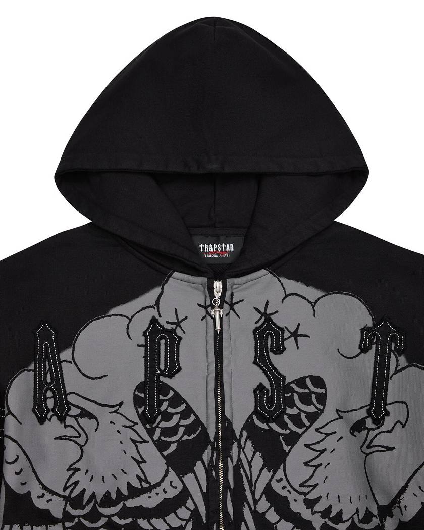 Trapstar x Ed Hardy Irongate Zip Through Hoodie Black | TS-65407