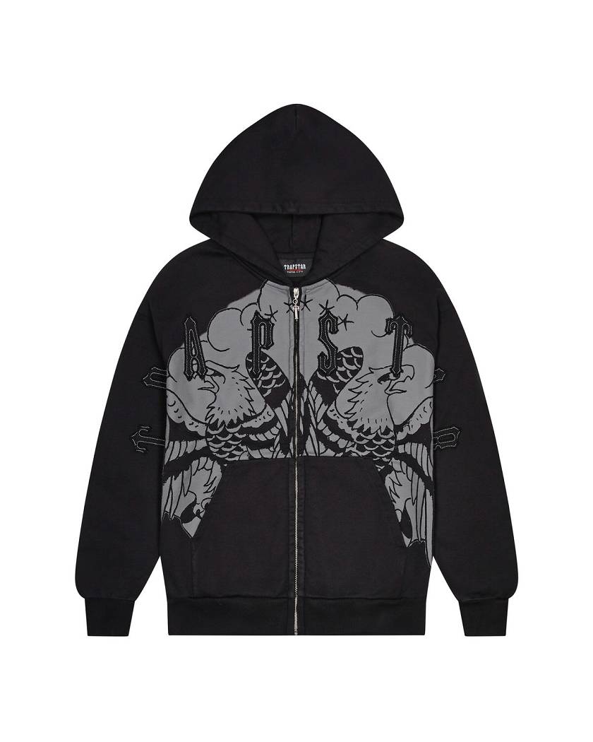 Trapstar x Ed Hardy Irongate Zip Through Hoodie Black | TS-65407