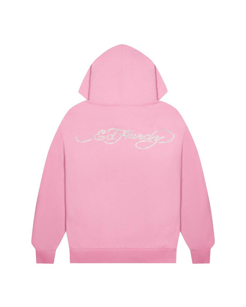 Trapstar x Ed Hardy Irongate Zip Through Hoodie Pink | TS-65367
