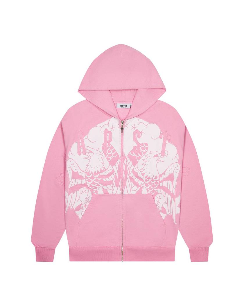 Trapstar x Ed Hardy Irongate Zip Through Hoodie Pink | TS-65367