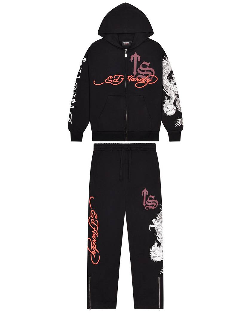 Trapstar x Ed Hardy Script Hoodie Black | TS-65364