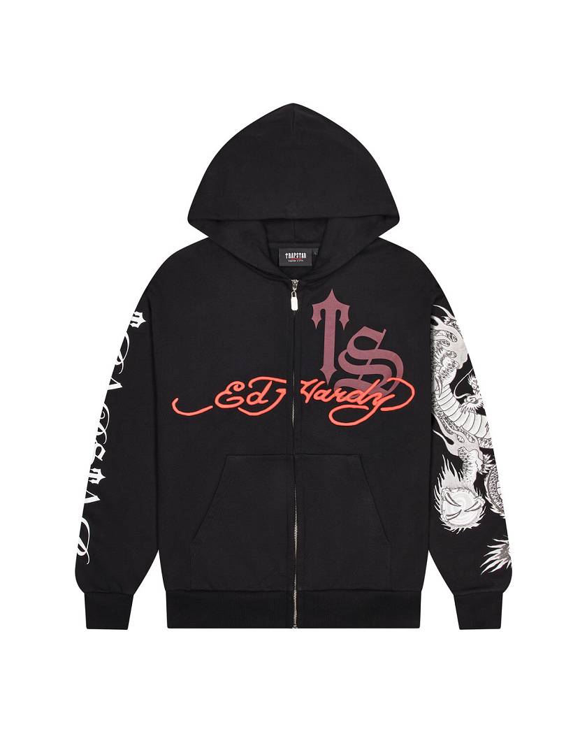 Trapstar x Ed Hardy Script Hoodie Black | TS-65364